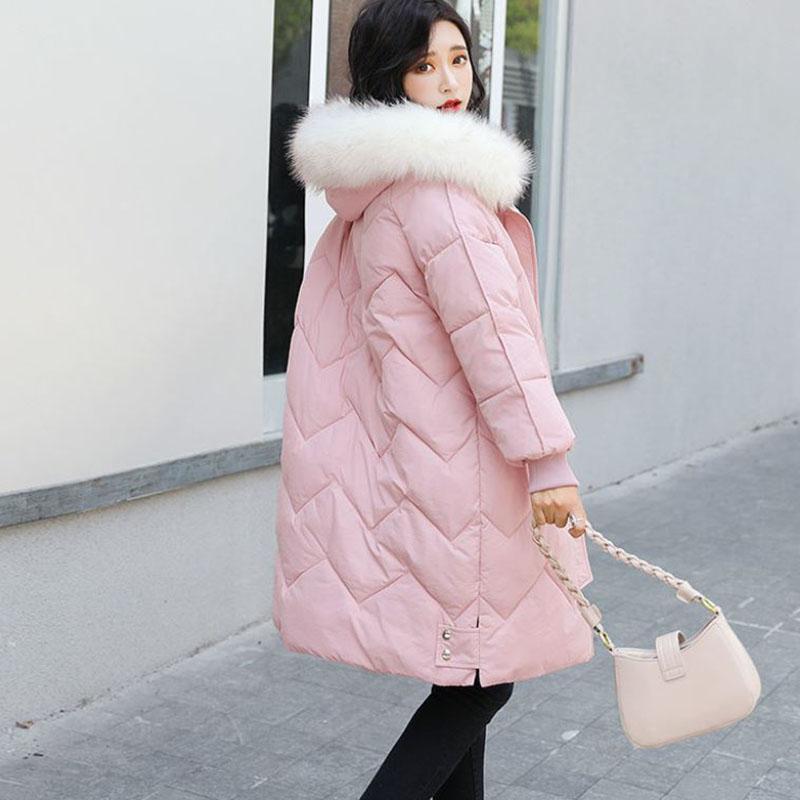 Down Jacket Winter Ladies Fashion Korean Big Fur Collar Thick Warm Hooded Mid-length Plus Size Cotton Jacket