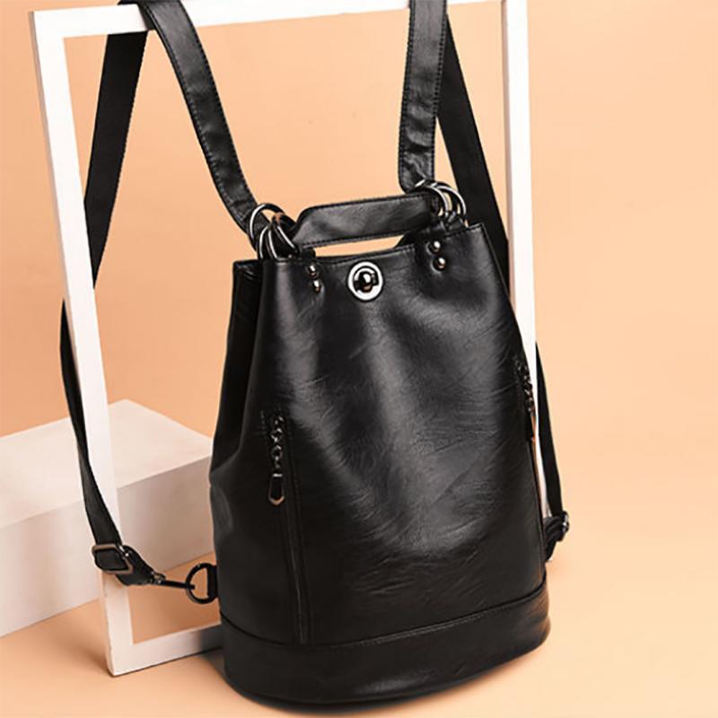 Durable Fashion Women Pu Leather Black Bagpack Female Rucksack Shoulder Bag