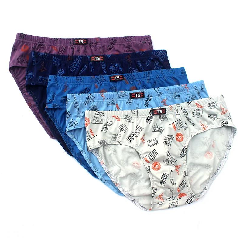 6 Packs of Men's Cotton Underwear, Mid-waist, Large-size Printed Briefs, Suitable for Young and Middle-aged Men