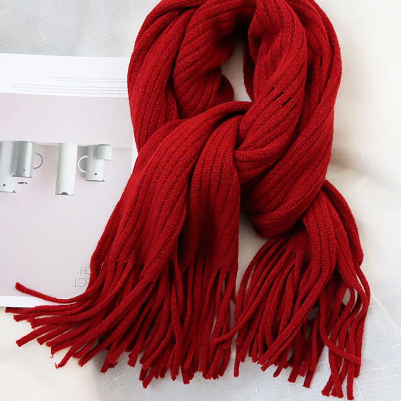 Scarf Women Autumn Winter Thicken Warm Kint Shawls Wraps Lady Fashion Elegant Solid Long Soft Scarves 2021 New Female Knitted Scarfs