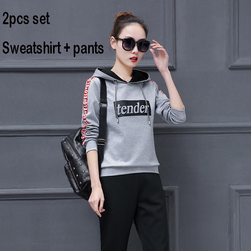 Long-sleeved casual sweatshirt set large size spring and autumn women's 2pcs set wild