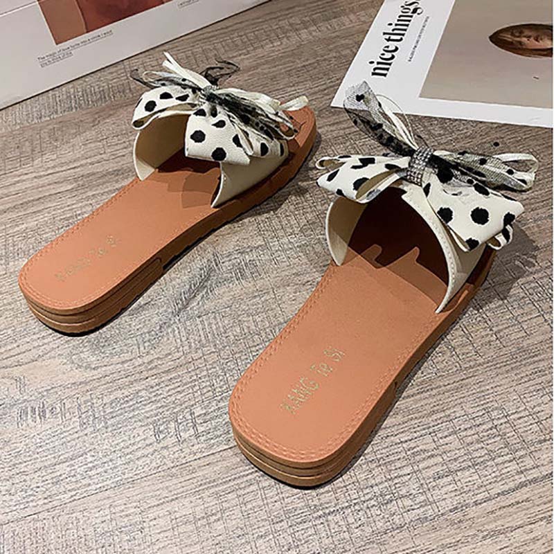 Summer New Style Flat Lace Bow Korean Female Sandals Student Versatile Non-slip Flip Flops