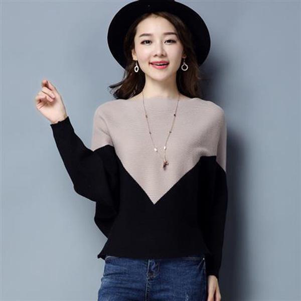 Autumn and Winter Fashion Bawting Top One-neck Bottoming Pullover Sweater Women Loose All-match Sweater