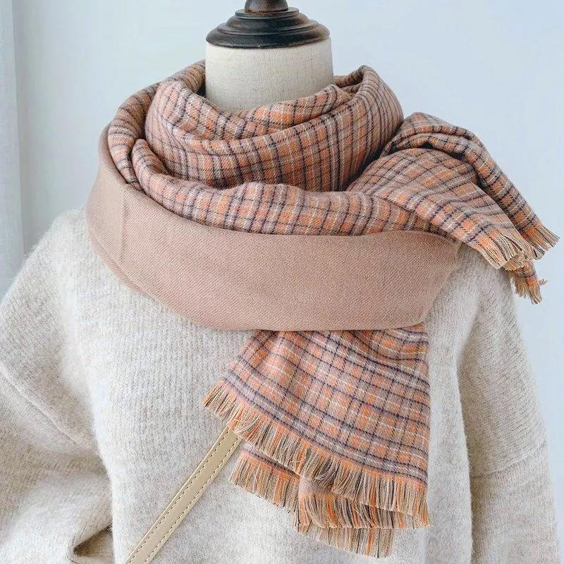 Women's Scarf Autumn and Winter Thick Warm Double-sided Knitted Scarf Wild Pure Color Imitation Cashmere Scarf Shawl