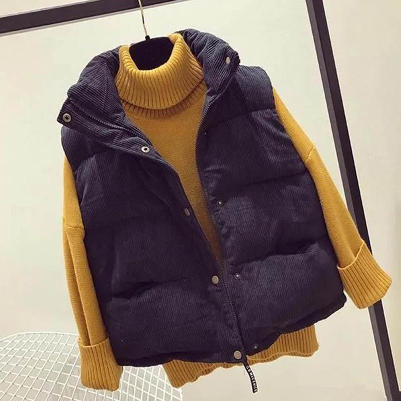 Women's Corduroy Waistcoat Autumn and Winter Thickened Short Loose Korean Student College Style Waistcoat Cotton Waistcoat Jacket