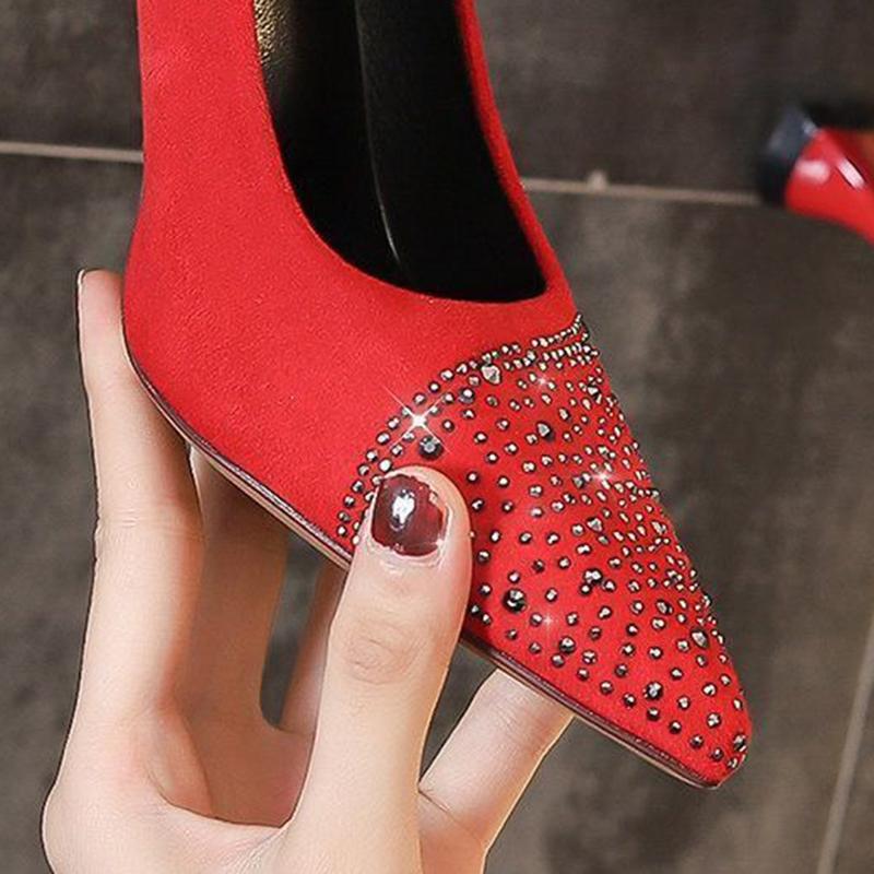 High Heels Female Pointed Toe Black Professional Job Small Fresh High Heels Female Stiletto Red Wedding Shoes