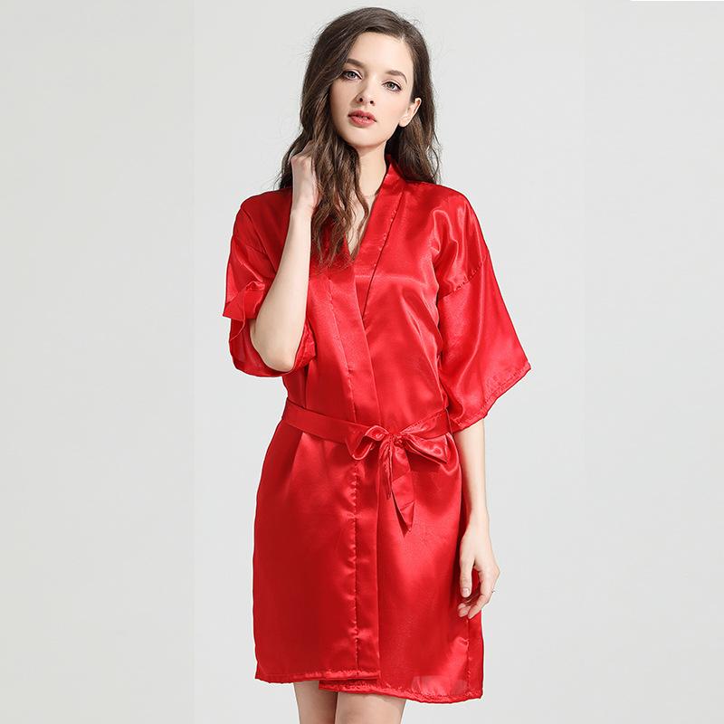 Spring and Autumn Sexy Bathrobe Nightgown Summer Simulation Silk Thin Silk Pajamas