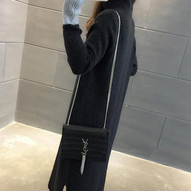 Mid-length High Neck Over-the-knee Sweater Women Autumn and Winter Korean Loose Solid Color Long-sleeved Student Knit Base