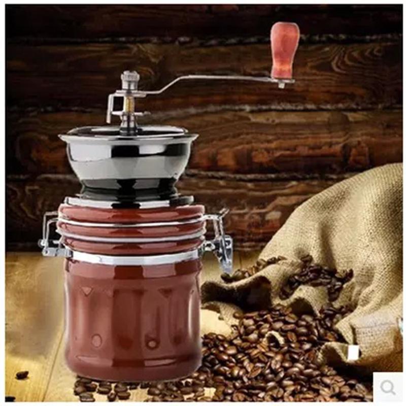 Retro Hand-cranked Portable Grinder Drum Ceramic Sealed Pot Manual Coffee Grinder Household Grinder Coffee Bean Grinder