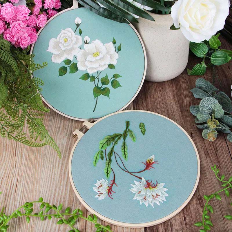 Home Decor Beginner Cross Stitch Kit Ribbon Painted Embroidery Hoop DIY Embroidery Flower Manual Needlework