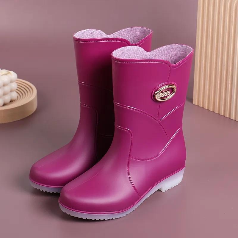 Fashion Mid-tube Rain Boots Women's Short Tube Water Shoes Rain Boots Waterproof Overshoes Non-slip Plastic Shoes