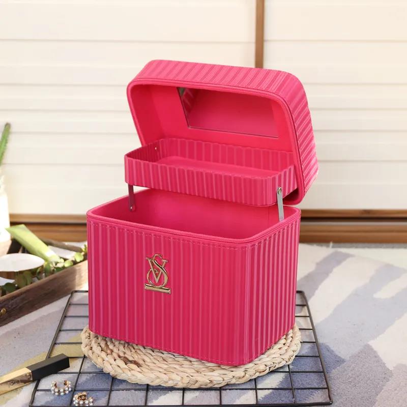 Striped Large-capacity Cosmetic Bag Girl Heart Portable Simple Cosmetic Multi-layer Storage Box Portable