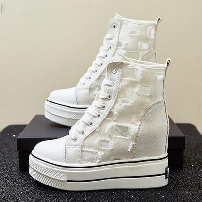 Thick-soled High-top Canvas Shoes Women's Spring Breathable Korean Version of All-match Inner Increase White Shoes