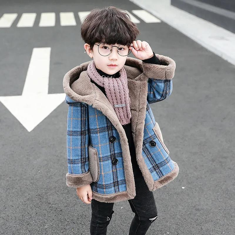 Children's Clothing Boys Woolen Coat Autumn Winter Foreign Style Baby Plus Velvet Outerwear Trend Windbreaker Small Children Winter Thickening Coat