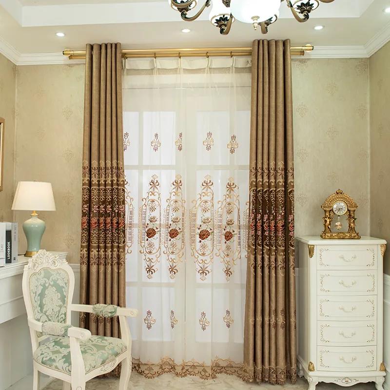 European Style Curtain Living Room Luxury High-end Thick Curtains Bedroom Precision Embroidered Curtain Fabric (230×270cm)