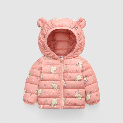 Girls' Lightweight Warm and Windproof Short Down Jacket Fleece Winter Hooded Jacket