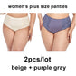 2pcs Large Size Women's Panties Solid Color Lace Mid-waist Briefs Comfortable Mommy Cotton Panties Inner File XL-3XL