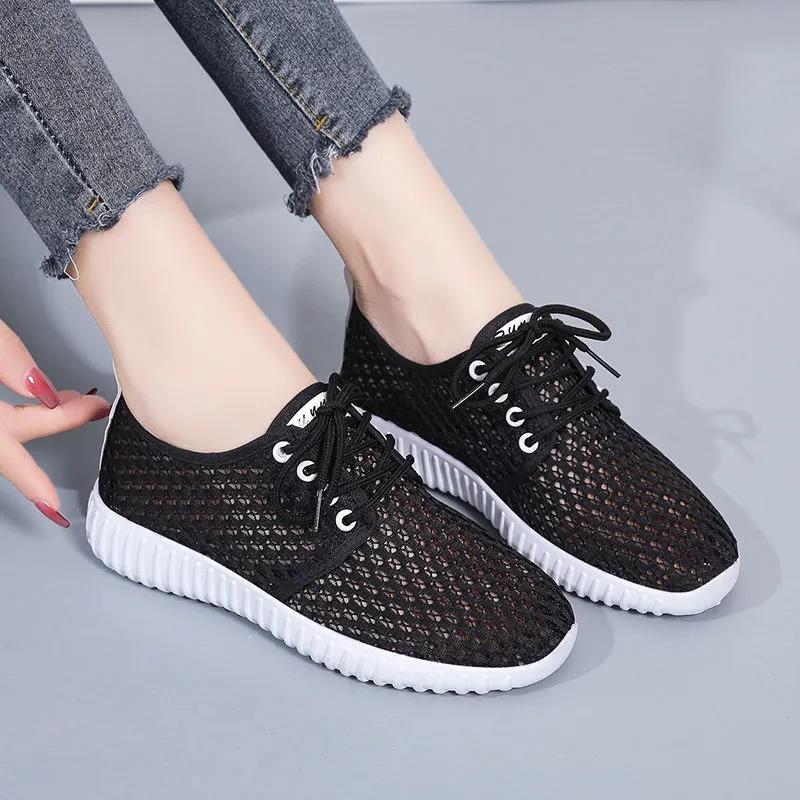 Women Summer Shoes Soft Sole Anti-slip Versatile Casual Shoes Solid Color Light Flat Breathable Mesh Sports Shoes