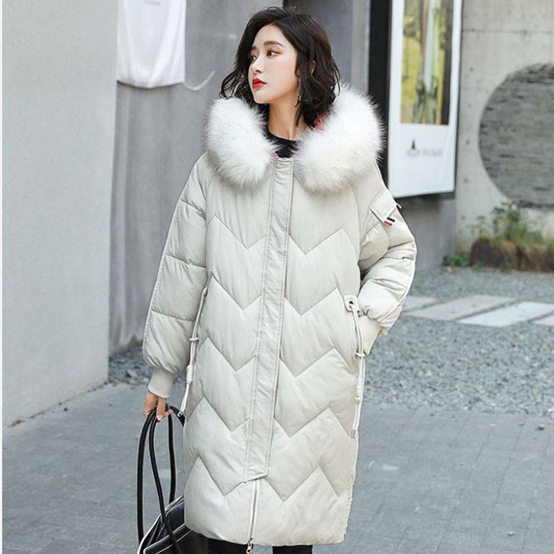 Down Jacket Winter Ladies Fashion Korean Big Fur Collar Thick Warm Hooded Mid-length Plus Size Cotton Jacket