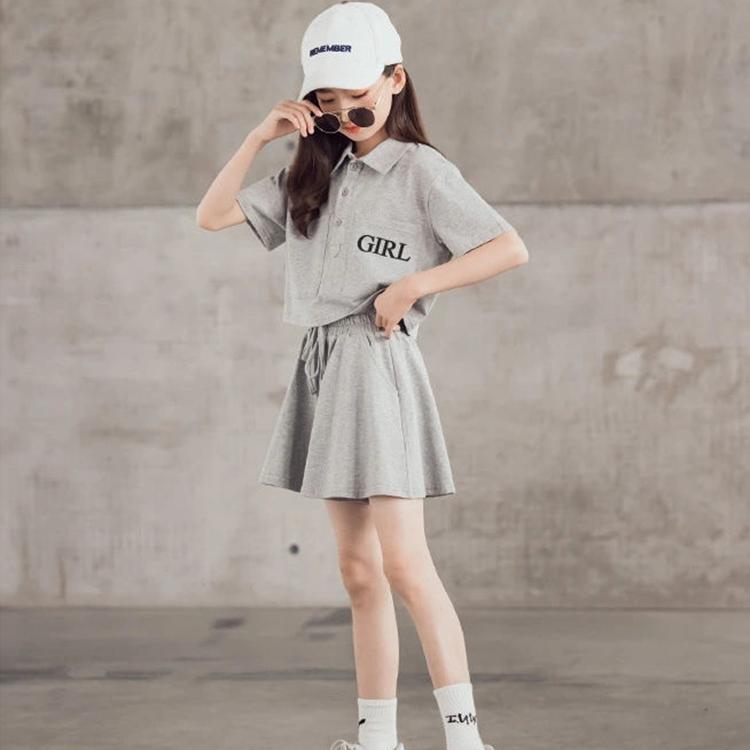 Children's Suit Summer Thin Embroidery Letter T-shirt Shorts Loose Solid Color Casual Sport Swear Two Piece Set