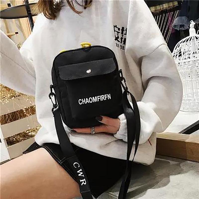 INS Canvas Small Square Handbag Small Bag Female Korean Version of All-match Messenger Bag Student Shoulder Bag Girl Shoulder Bag Zipper Messenger Bag