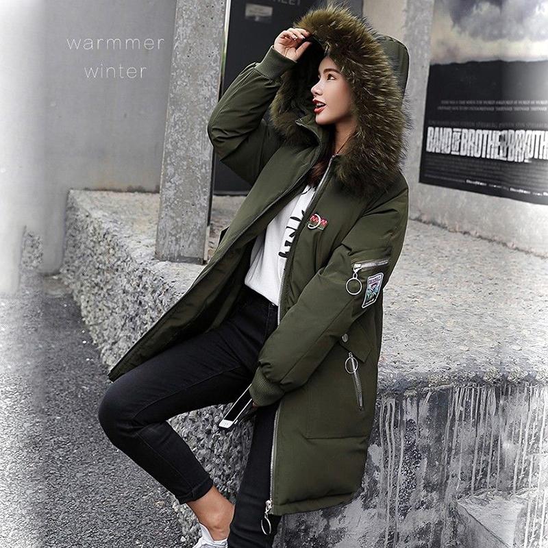 Winter Jacket Fur Collar Hooded Parkas Hooded Thicken Warm Plus Size Down Coats Women Crane Embroidery Fashion Streetwear Harajuku Hip Hop Jackets