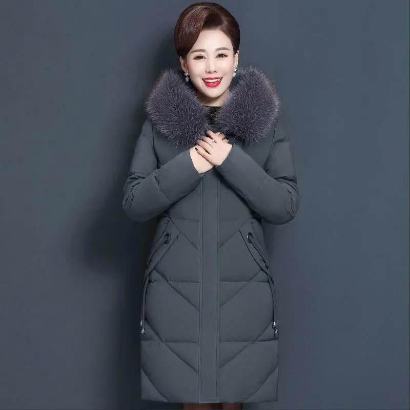 Mid-length Cotton-padded Jacket Women's Padded Jacket Mother Middle-aged and Elderly Large Size Autumn and Winter Jacket Loose and Thick