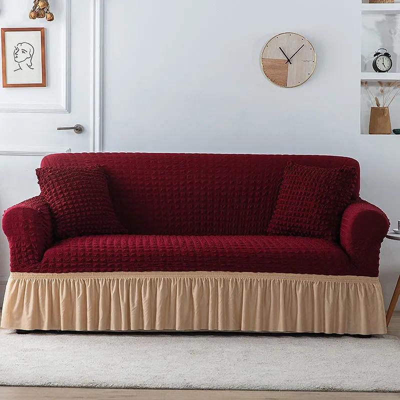 Patchwork Sofa Cover with Skirt Elastic Sofa Slipcover for Living Room Bedroom Nordic Full Cover Sofa Cushion Universal Slip Cover 1/2/3/4 Seaters