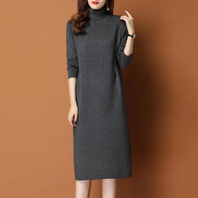 Autumn and Winter Long High-neck Bottoming Skirt Casual Thick Inner Dress All-match Solid Color Female Sweater Dress