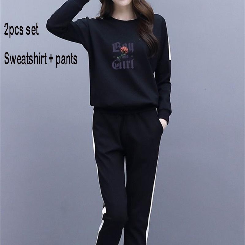 Long Sleeve Casual Sweatshirt Suit Large Size Spring And Autumn Women's 2pcs Set Wild