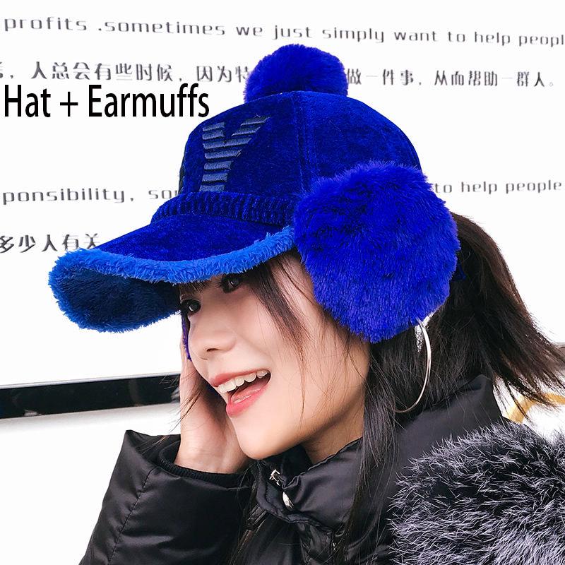 Windproof hat Autumn winter Warm hat Thick hat Fashion Woman hat Plush Cotton hat Trendy wild hat