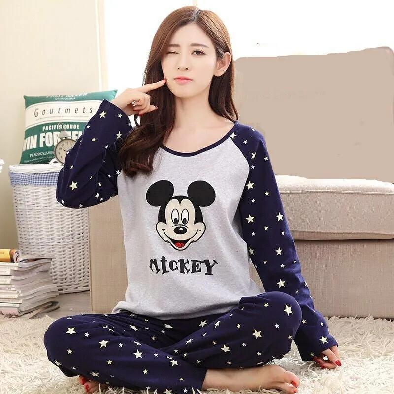 Pajamas for Women Cute Sleepwear Set Long Sleeve Pyjamas Suit Cartoon Autumn Winter Clothes Tops and Pants Sets Pullover Round Neck Casual Home Wear