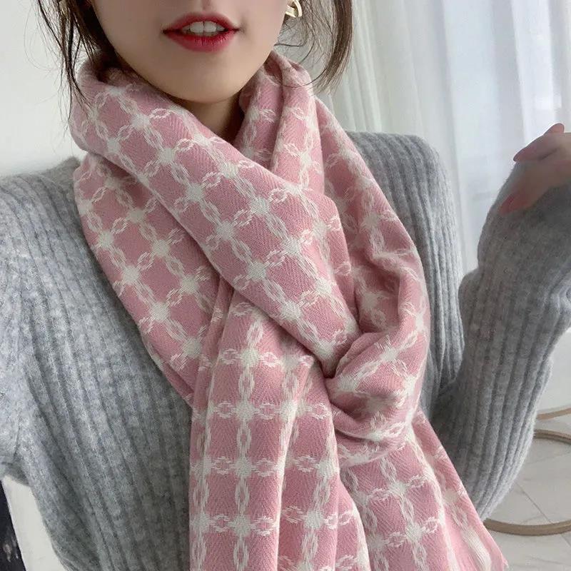 Women's Cashmere Scarf Soft Knitted Print Scarf Winter Lengthened Thick Temperament Shawl Scarf