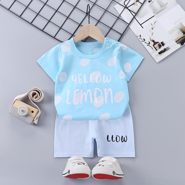 Children's Short Sleeve Suit Korean Style Boys and Girls Set Printing T-shirt + Shorts Two Piece Set