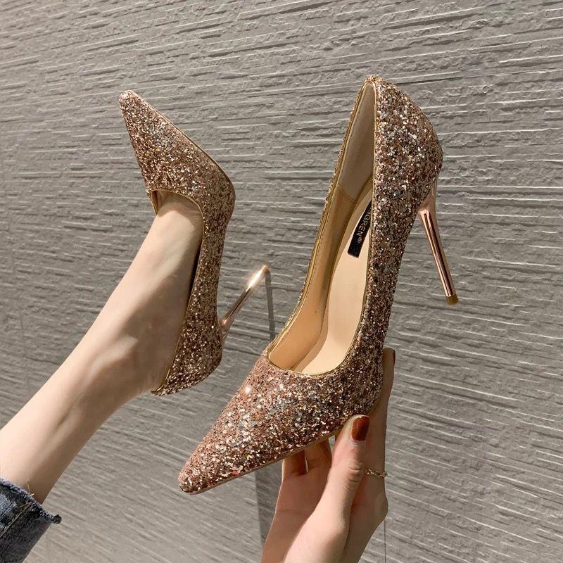 Shoes Women Spring and Summer All-match Sequins Chinese Wedding Shoes Wedding Shoes Bridal Shoes High Heels Women Stilettos