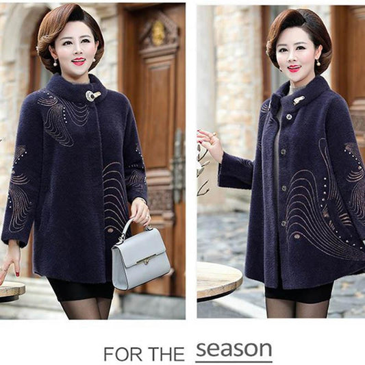 Mother Wear Autumn and Winter Coat Noble Mid-length Imitation Mink Velvet Coat Middle-aged and Elderly Fashion Windbreaker