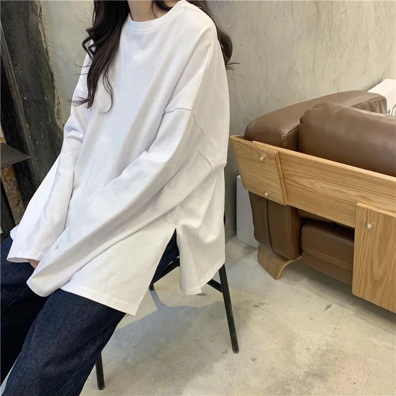 Autumn and Winter Women's Long-sleeved T-shirt Loose Large Size Pure Cotton Solid Color Warm Bottoming Shirt