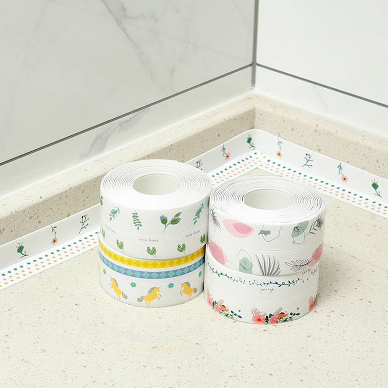 Bathroom Tape Kitchen Mildew Waterproof and Oil Repellent Sticker Sink Toilet Sticker Wall Corner Sticker Waterproof and Mildew Resistant Full Glue