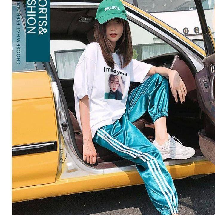 Sportswear Casual Suit Female Hip-hop Loose Round Neck Short-sleeved Sports Pants Two-piece Home Casual Wear Sports Suit