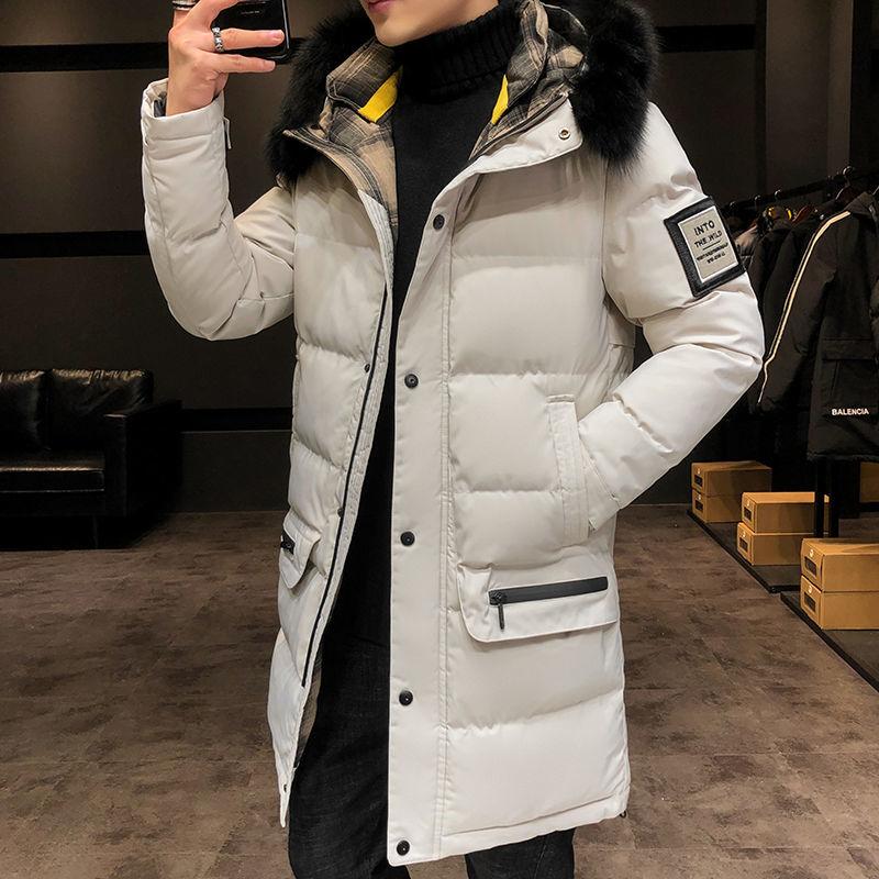 Down Padded Jacket Men's Big Fur Collar Padded Jacket Youth Korean Version Loose Thick Clothes Men's Mid-length Winter Clothes