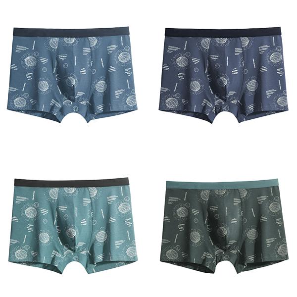 4Pcs/Set Men's Solid Color Printing Boxer Seamless Large Size Cotton Underpants Men's Soft Comfortable Boxer Pants