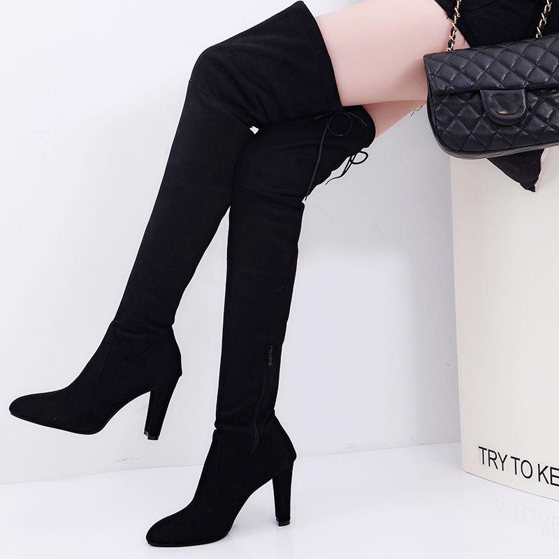 Women Over The Knee High Boots Slip on Winter Shoes Thin High Heel Pointed Toe All Match Women Boots