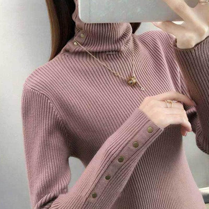 Autumn and Winter Knitted Long-sleeved Sweater Women's High-necked Wild Thickening Bottoming Shirt Pure Color Simple Female Top