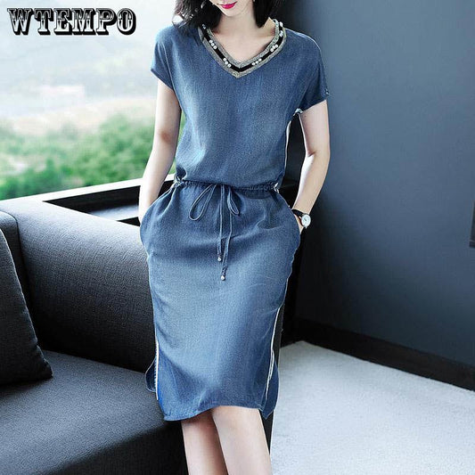 Denim Blouse Fashion Women Ladies Short Sleeve Loose Blouse Summer Denim Casual Shirt Tops