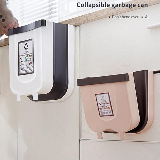 Kitchen Trash Can Folding Hanging Household Cabinet Door Wall Hanging Storage Bin Trash Bin Kitchen Waste Trash Basket Vehicle