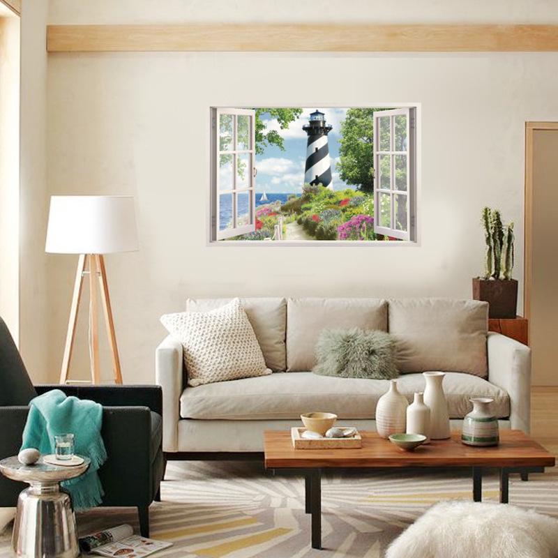 Landscape fake window modern room entrance restaurant TV background decorative wall sticker PVC