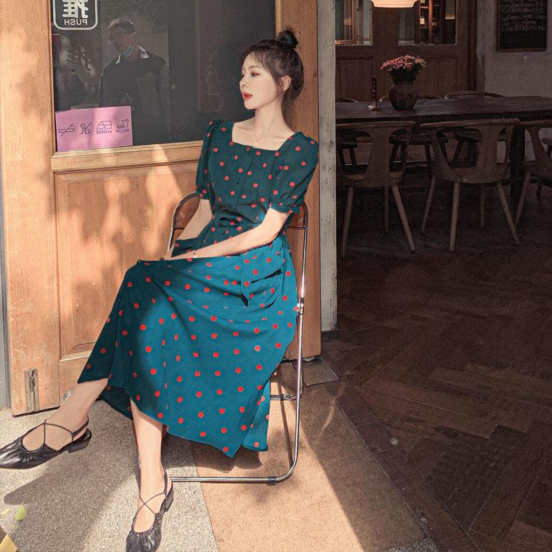 Female Graceful Dress Close Waist Show Thin Chiffon Lively Witty Sweet French Elegant Summer Slim Dress