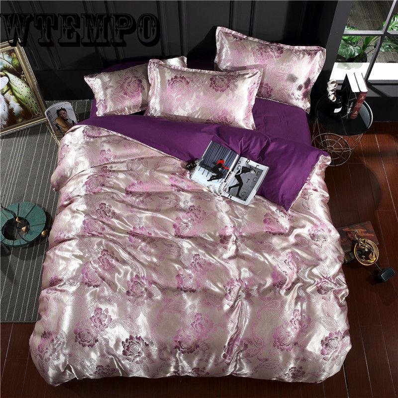 Satin Luxury Jacquard Bedding Set Yarn Dyed Duvet cover Bed Spread Pillowcase Queen King