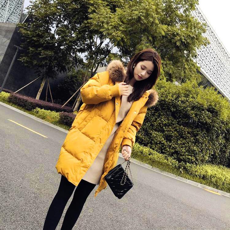 Women's Fashion Down Cotton Padded Jacket Long Style Over The Knee Thickened Warm Women's Parka Coat Hooded Fur Collar Coat