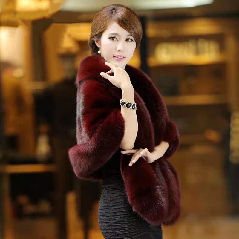 Ladies Winter Luxury Mink Fox Fur Shawl Faux Fur All-match Cloak Coat Plush Dress Cardigan Cloak High Quality Solid Thick Warm Cape Shawl Cloak